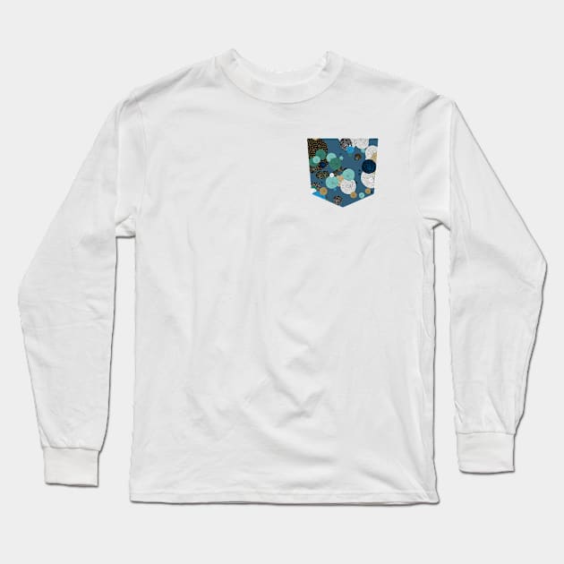 Pocket - ORIENTAL CIRCLE TEXTURE DARK BLUE Long Sleeve T-Shirt by ninoladesign